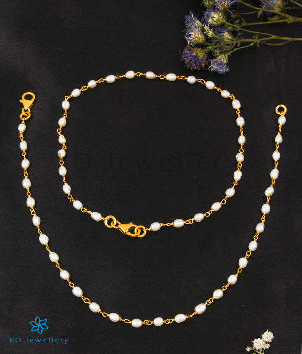 The Samudra Silver Pearl Anklets