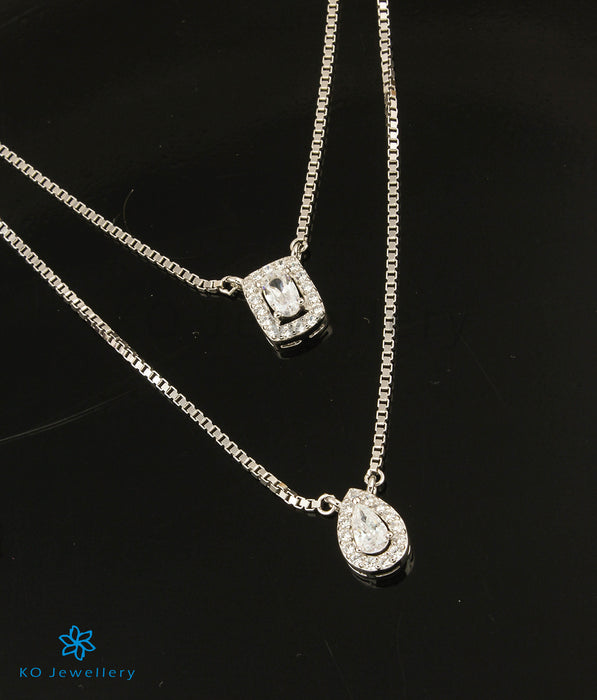 The Square & Oval Silver Layered Necklace