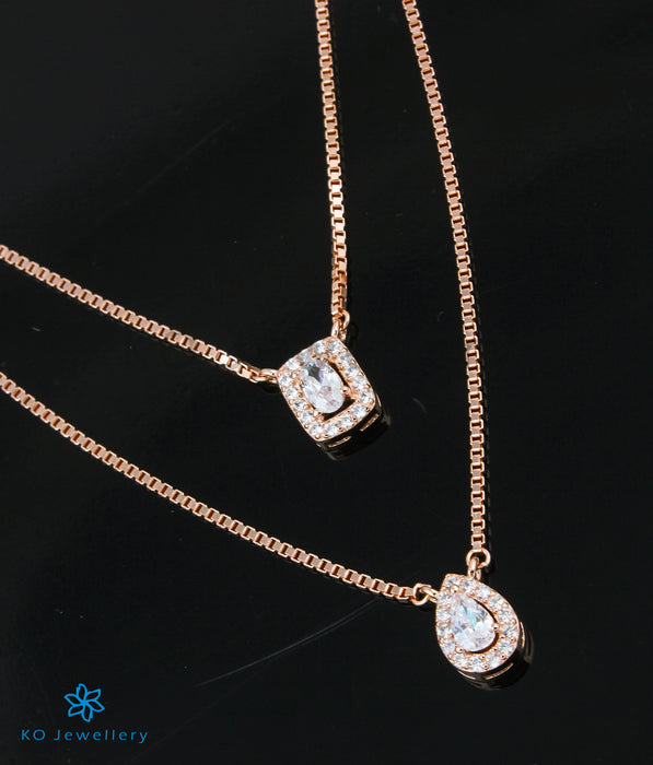 The Square & Oval Silver Rose-gold Layered Necklace