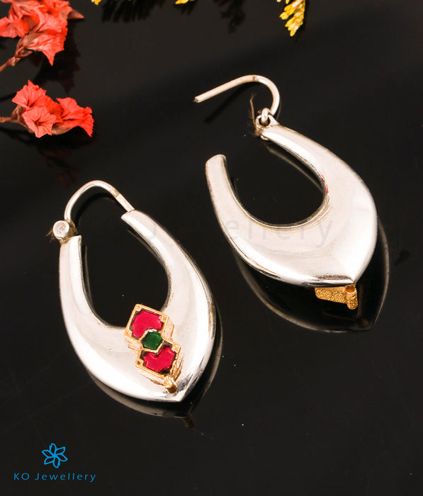The Ruchira Silver Polki Hoops (Red/Green)