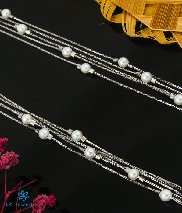 The Pearly Silver Anklets (5 Layers)