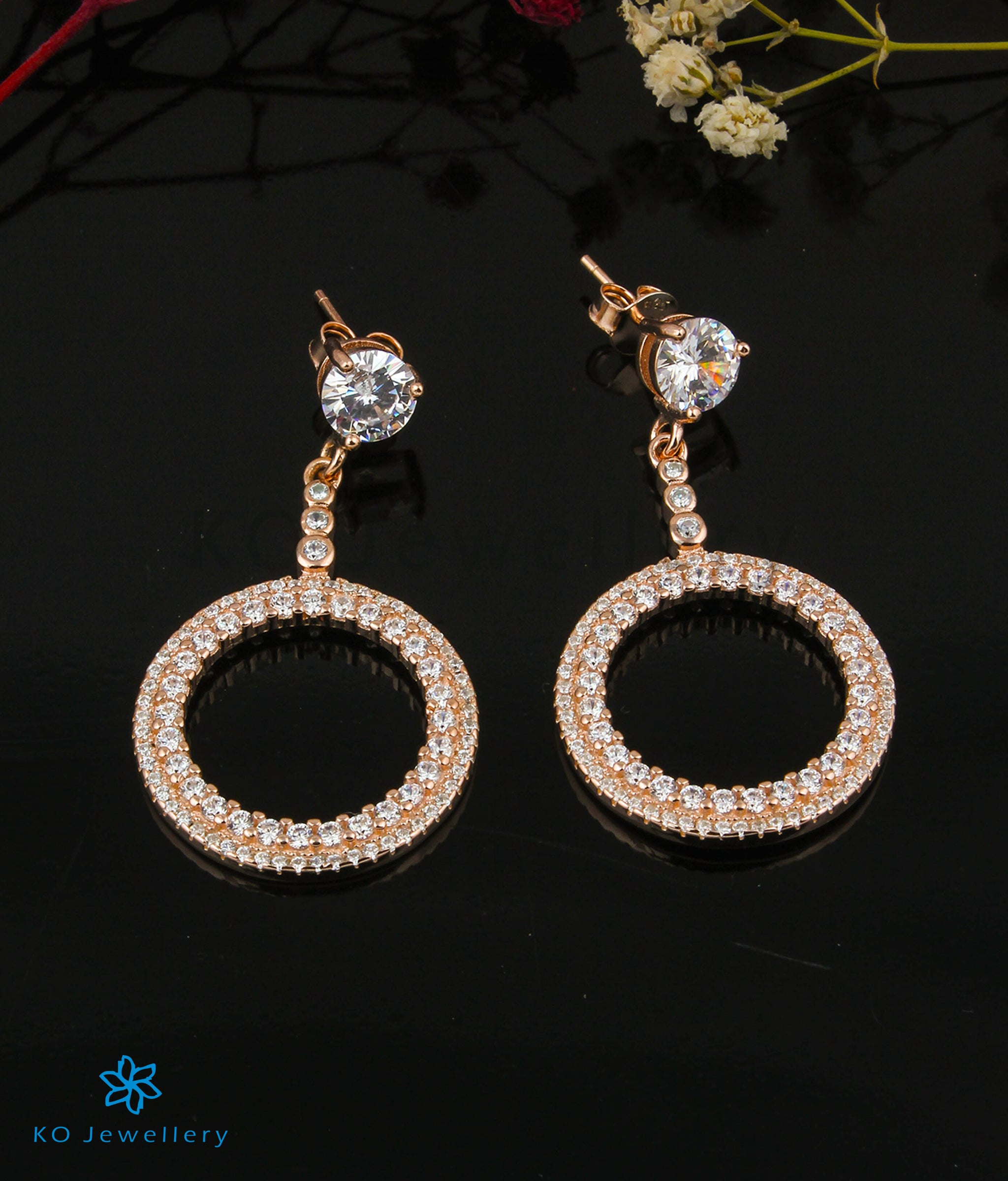The Isadore Silver Earrings buy latest Rose gold Diamond Earrings designs online at best price KO Jewellery