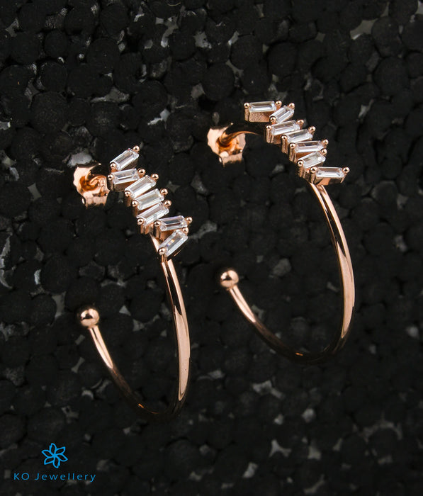 The Baguette Silver Rose-Gold Hoop Earrings
