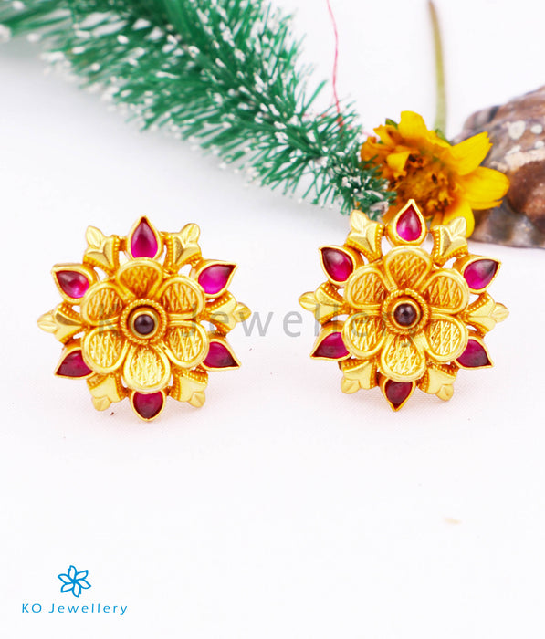 The Vrinda Silver Ear-studs (Red)