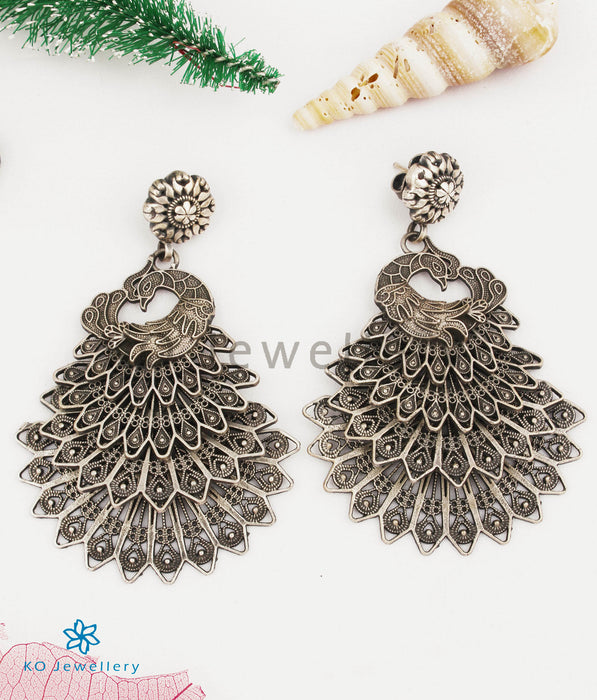 The Yashas Silver Filigree Peacock Earrings