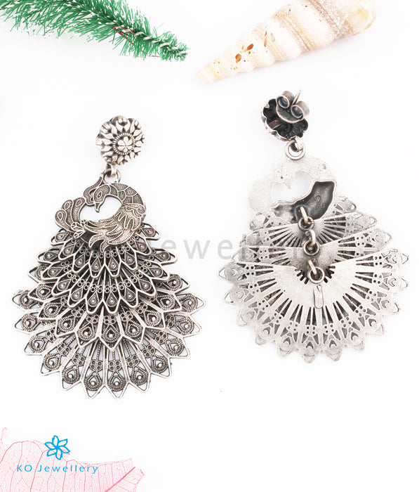 The Yashas Silver Filigree Peacock Earrings