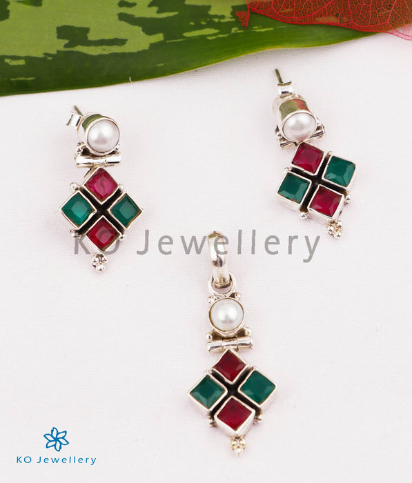 The Misha Silver Gemstone Pendant Set (Red/Green)