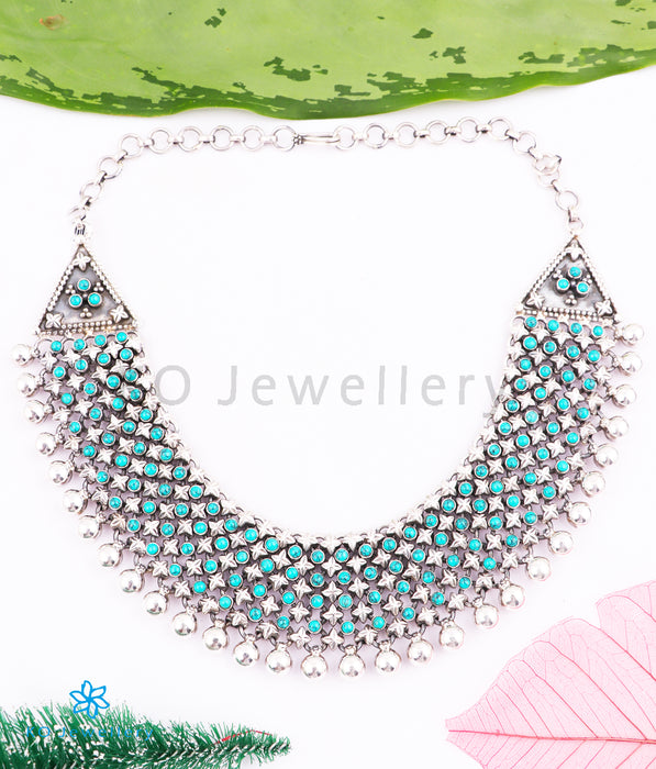 The Nilavarna Silver Turquoise Necklace (5 layers)