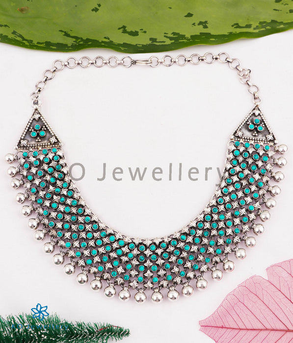 The Nilavarna Silver Turquoise Necklace (5 layers)