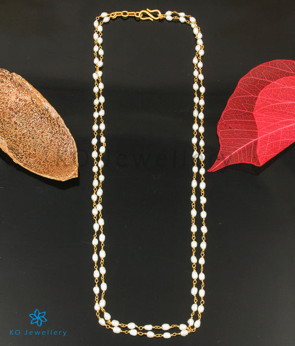 The Samudra Silver Pearl Necklace (Long Pearls/2 layers)