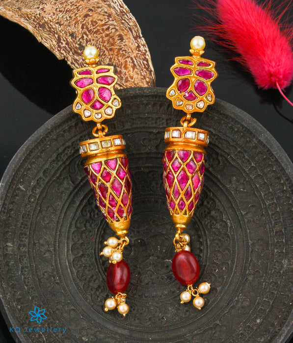 The Tarana Silver Polki Earrings (Red/White)