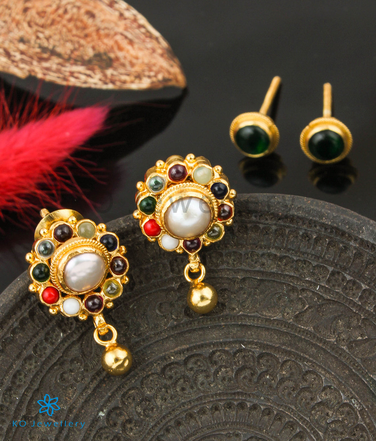 Enchanting Kundan Navratna Stud Earrings  Auraa Trends
