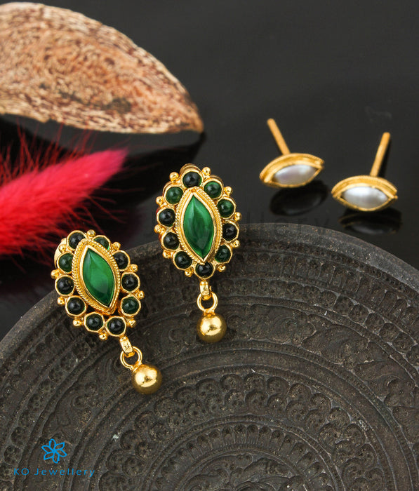 The Dviguna Silver Reversible Earrings(Green/Navratna)
