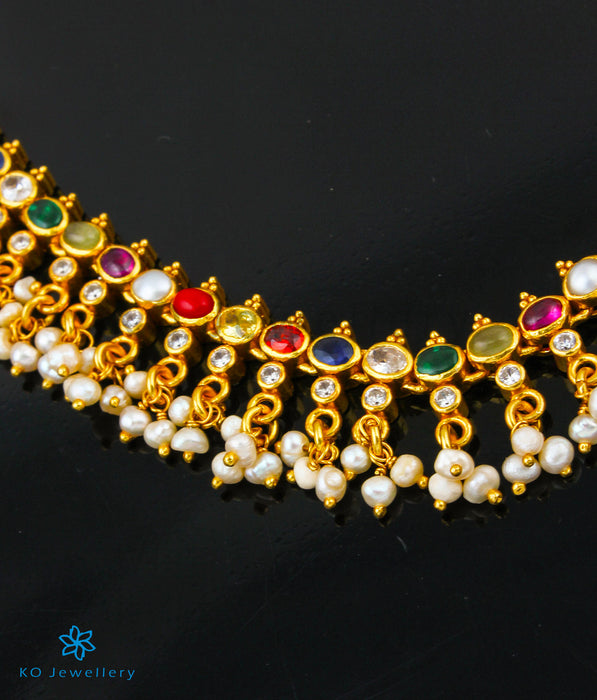 The Prerna Silver Navratna Necklace (Short)