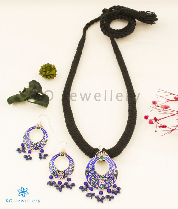 The Neysha Silver Meenakari Thread Necklace(Dark Blue)