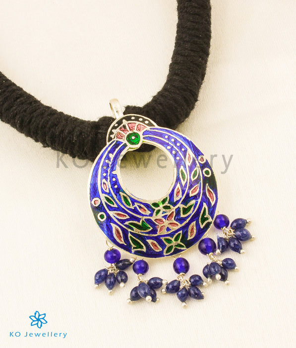 The Neysha Silver Meenakari Thread Necklace(Dark Blue)