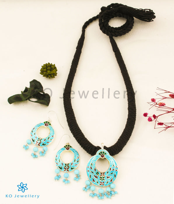 The Neysha Silver Meenakari Thread Necklace(Light Blue)