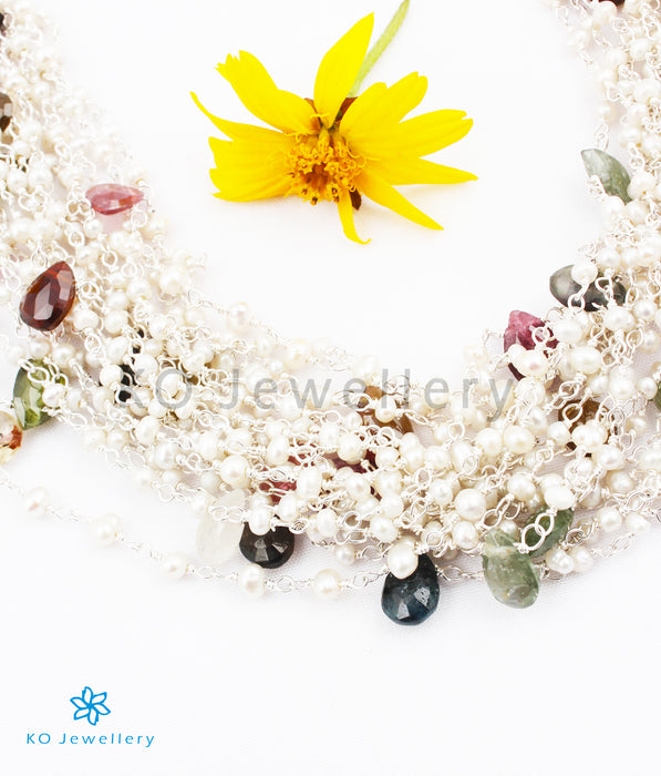 The Meghaduta Silver Layered Pearl/Tourmaline Necklace