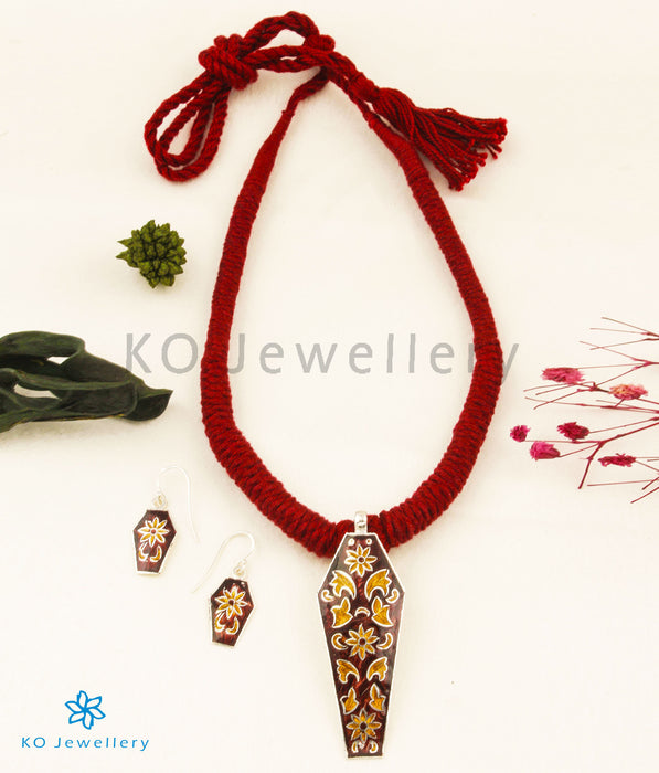 The Akira Silver Meenakari Thread Necklace(Gold/Dark Red)