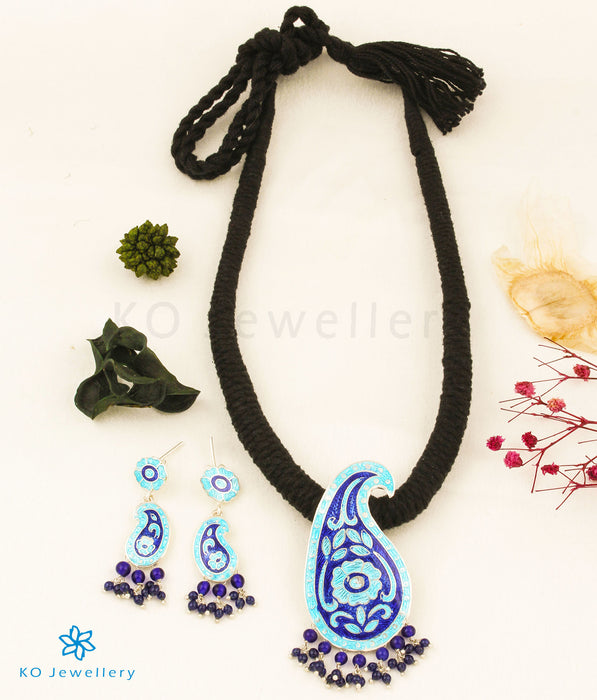 The Amra Silver Meenakari Thread Necklace(Blue)