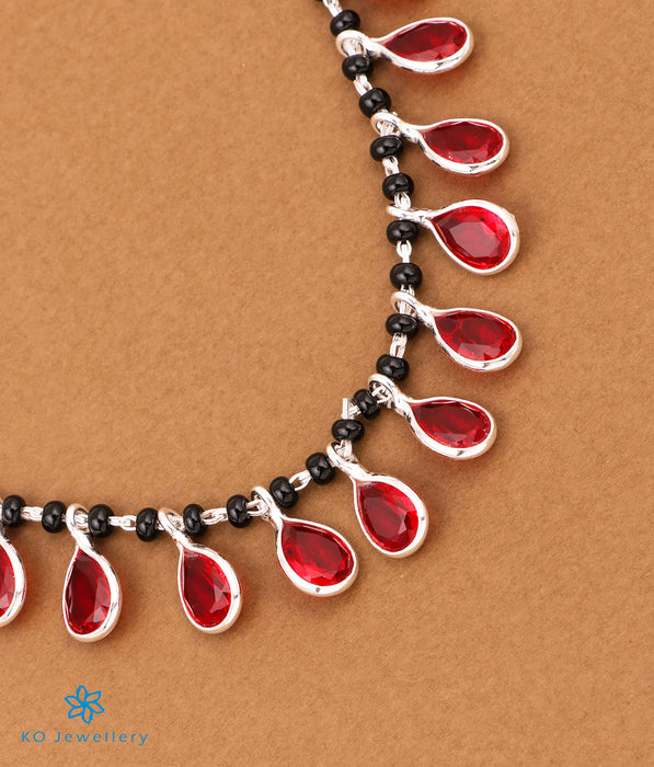 The Akshat Silver Beads Necklace (Red)