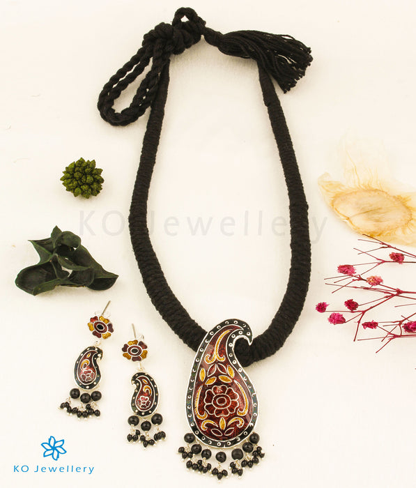 The Amra Silver Meenakari Thread Necklace(Brown/Black)