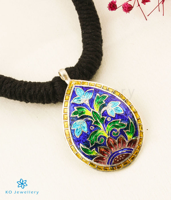The Anika Silver Meenakari Thread Necklace(Blue)