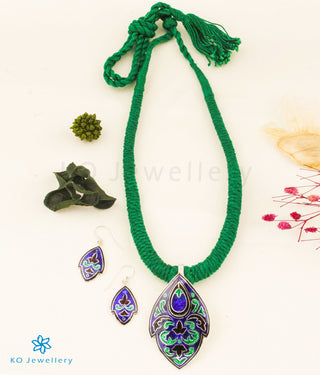 The Vritti Silver Meenakari Thread Necklace(Blue/Green)