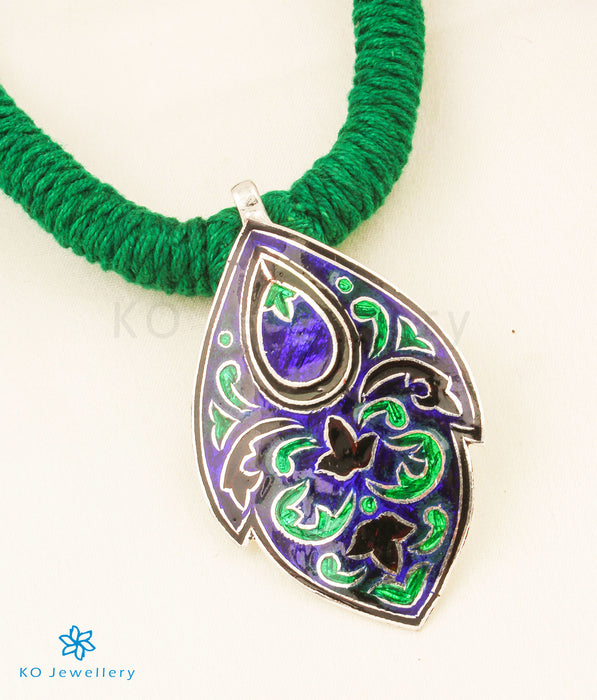 The Vritti Silver Meenakari Thread Necklace(Blue/Green)