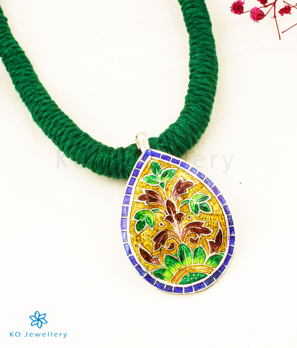 The Anika Silver Meenakari Thread Necklace(Gold/Green)