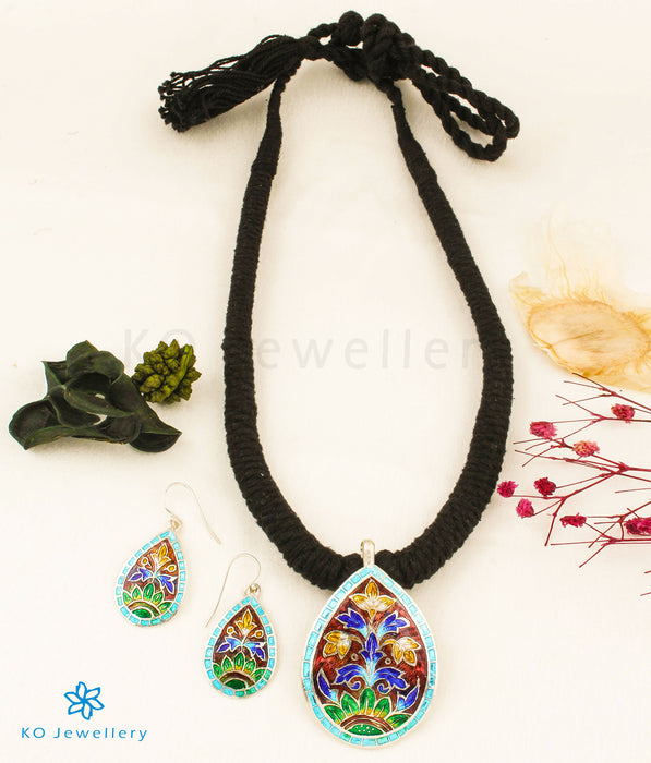 The Anika Silver Meenakari Thread Necklace(Blue/Brown)