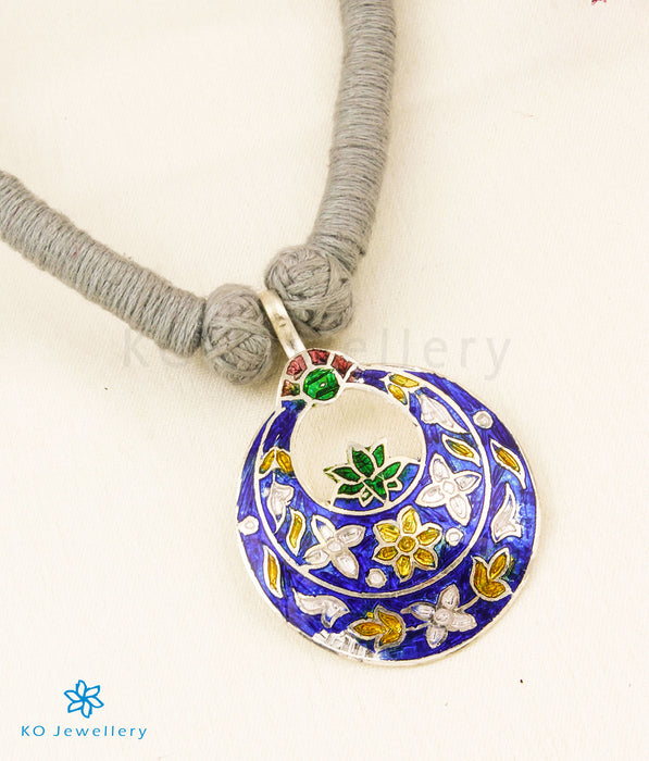 The Vedika Silver Meenakari Thread Necklace(Dark Blue)