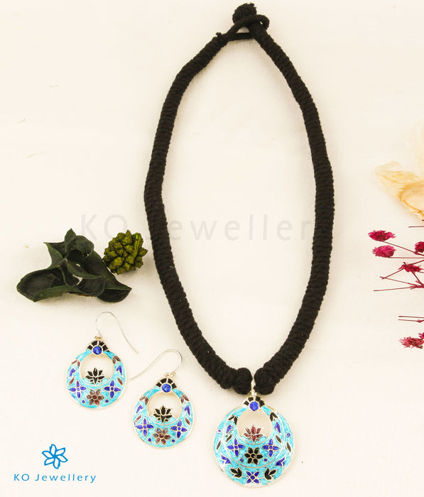 The Vedika Silver Meenakari Thread Necklace (Light Blue)
