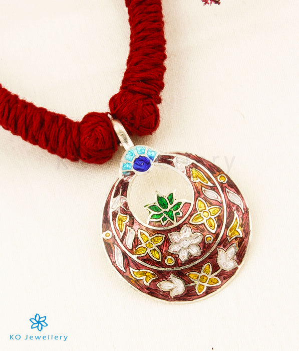 The Vedika Silver Meenakari Thread Necklace(Brown/Gold)