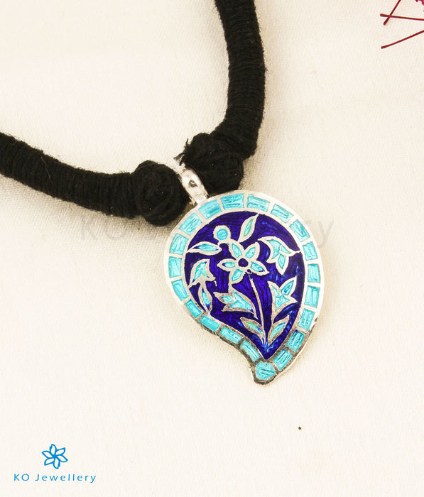 The Paisley Silver Meenakari Thread Necklace(Blue)