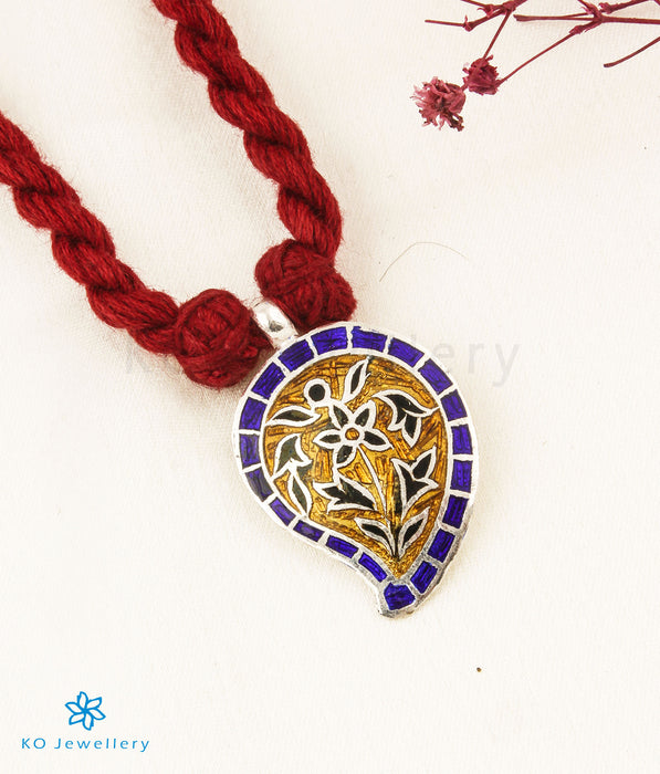 The Paisley Silver Meenakari Thread Necklace(Gold/Blue)