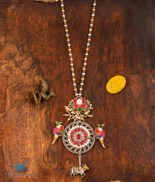 The Isharya Antique Silver Parrot Kundan Necklace (2 Tone)