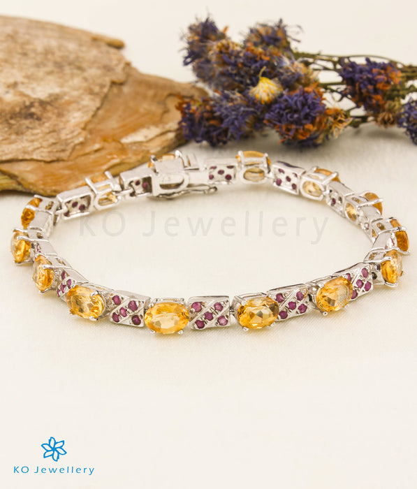 The Golden Topaz & Ruby Gemstone Silver Bracelet
