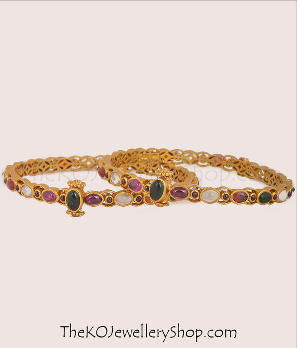 Bridal collection gold dipped navratna silver bangles for women shop online