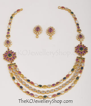 Hand crafted gold dipped silver navratna necklace shop online