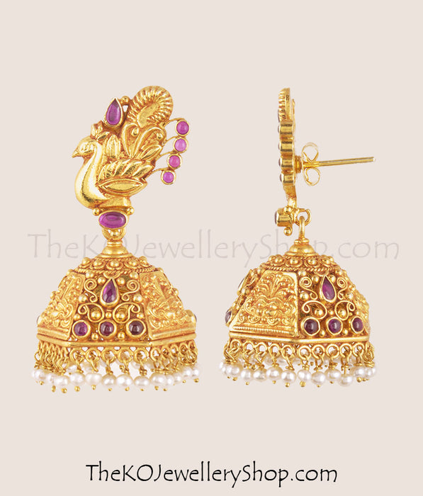 Handmade temple jewellery jhumkas with pushback closure