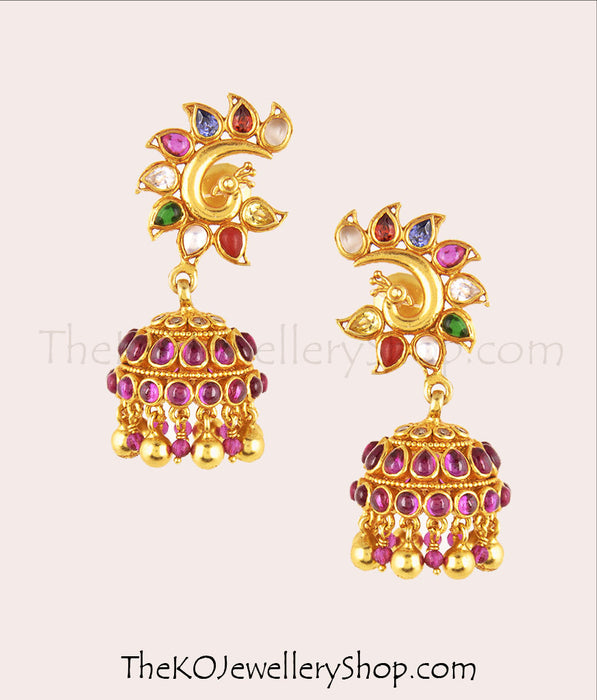 Shop online for women’s gold dipped silver  navratna jhumka jewellery