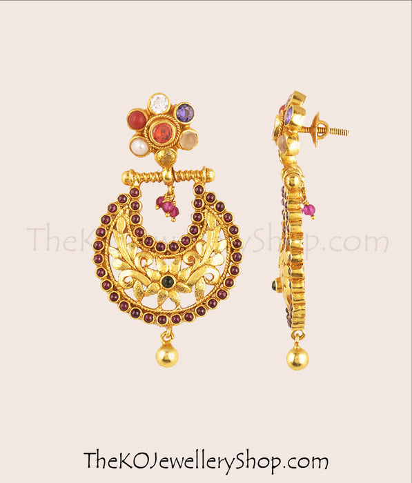 Buy online hand crafted gold dipped  silver navratna earrings for women