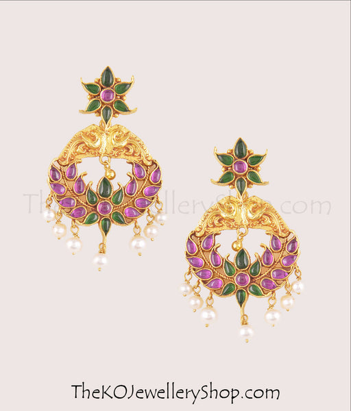 Hand crafted gold dipped  silver navaratna earrings shop online