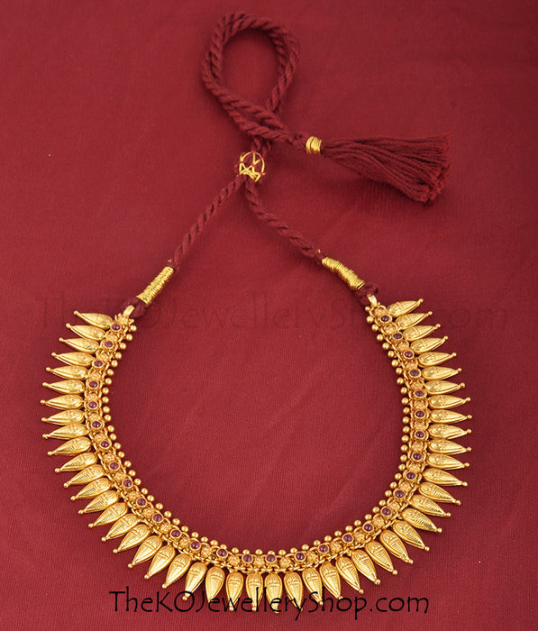 Kempu studded gold plated temple jewellery necklace