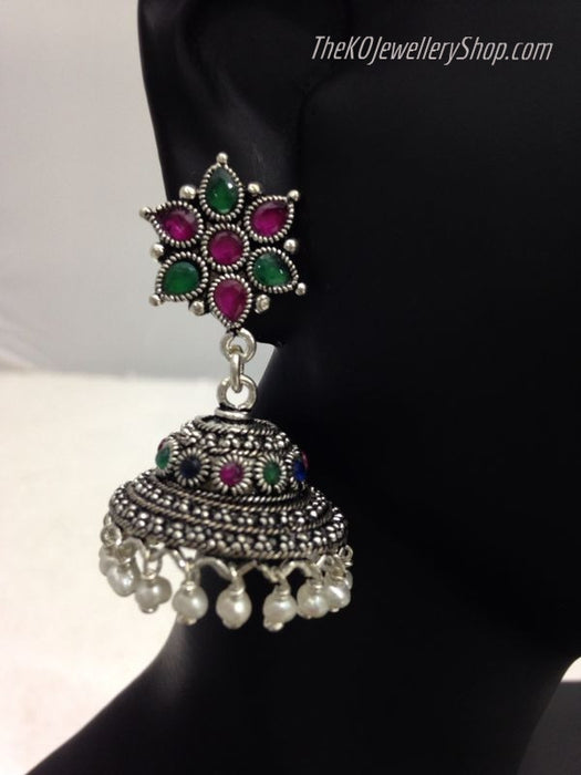 floral motiffed sterling silver jhumkas for women 