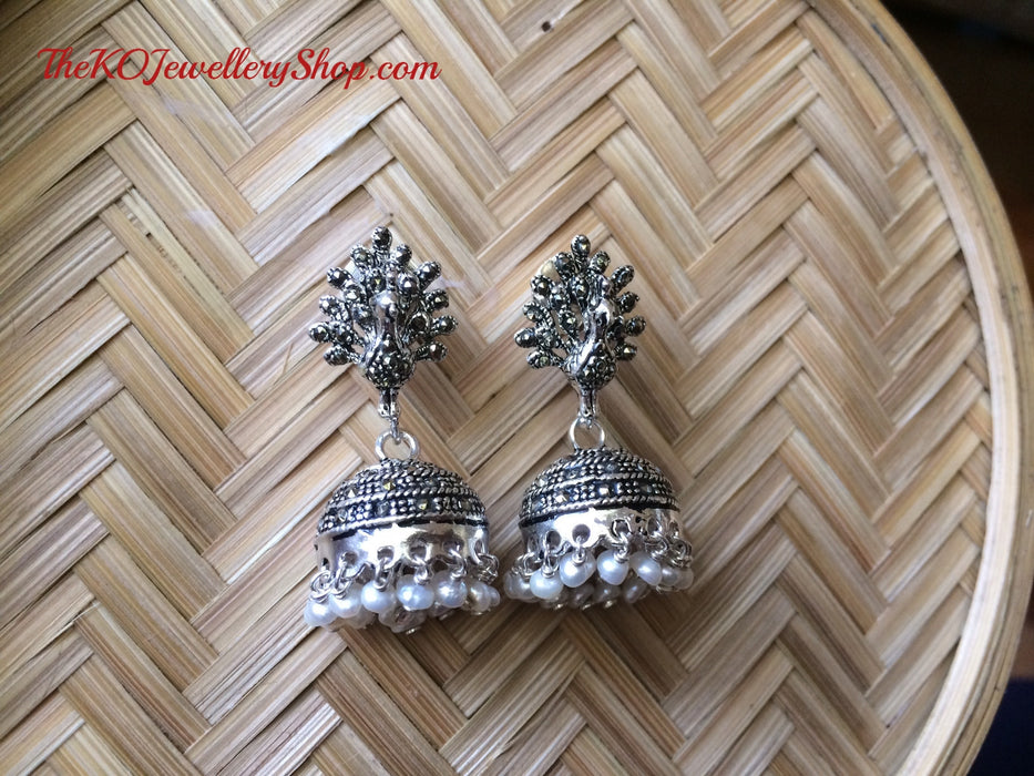 shimmering peacock studded pure silver jhumka buy online 