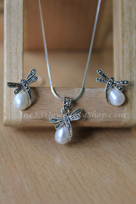 dragon fly motif pure silver pendant set online shopping india