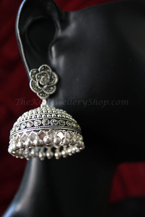 Buy online pure silver rose motiffed  indian ethnic jhumka 