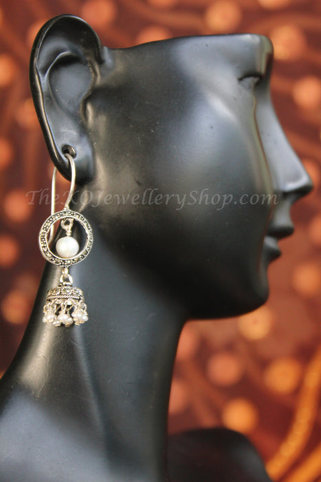 Hand crafted silver pearl jhumka shop online
